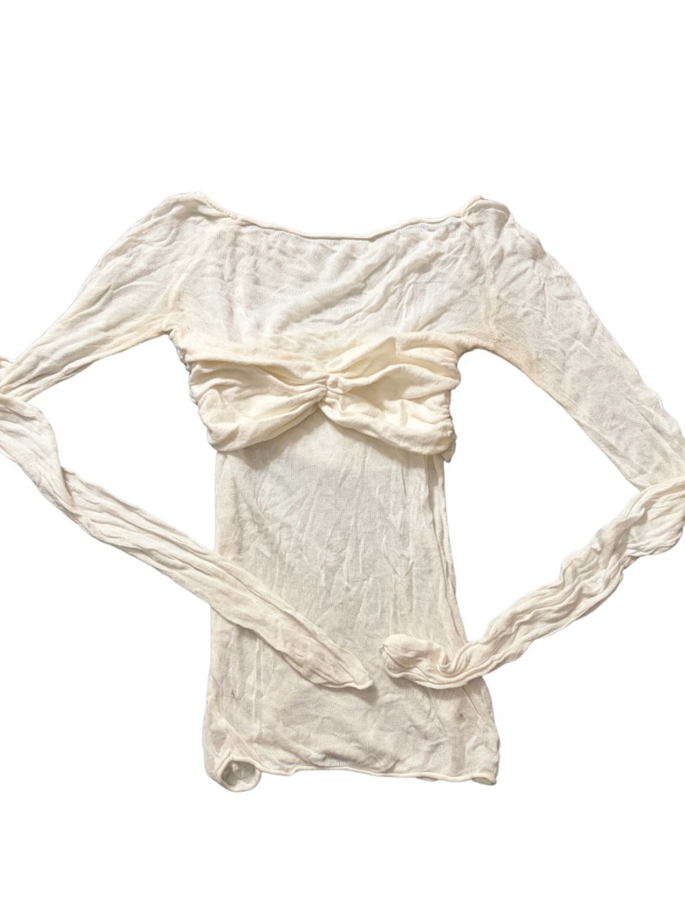 Commense Cream Lightweight Knit Top with Twist Detail